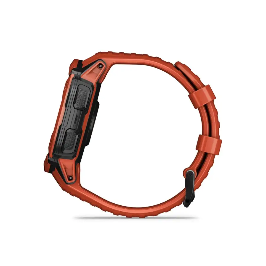 Garmin Instinct 2X Solar in flame red left side with buttons