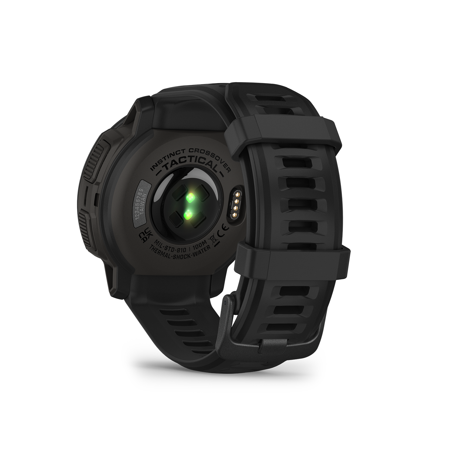 Garmin Instinct Crossover Solar - Tactical Edition back view with heart rate monitor