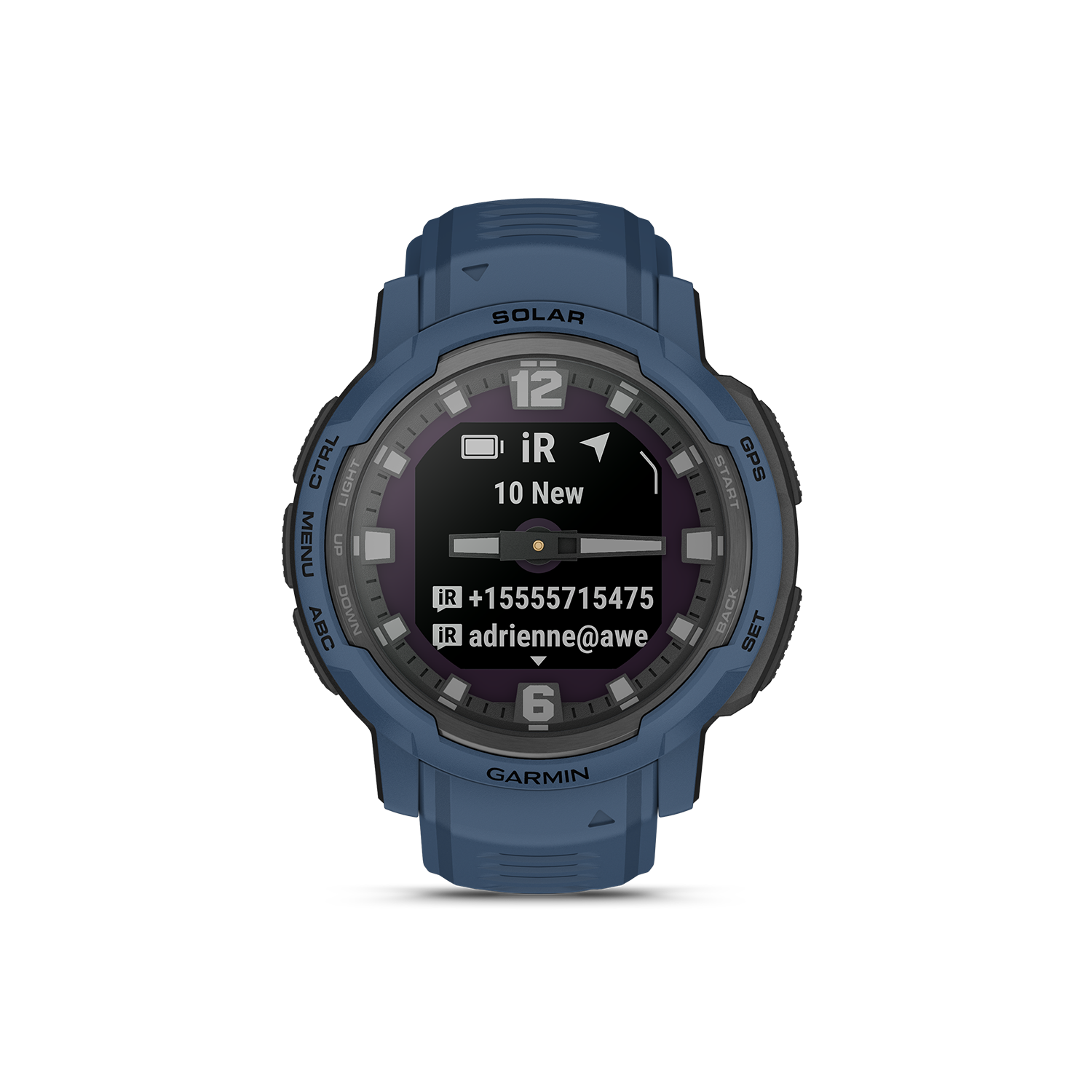 Garmin Instinct Crossover Solar in blue messages