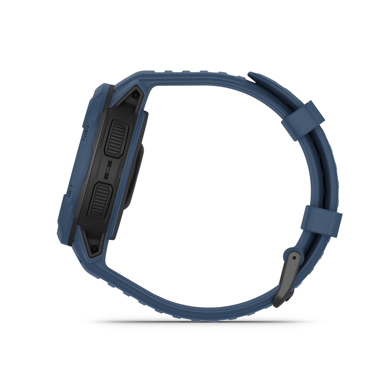 Garmin Instinct Crossover Solar in blue left side with buttons