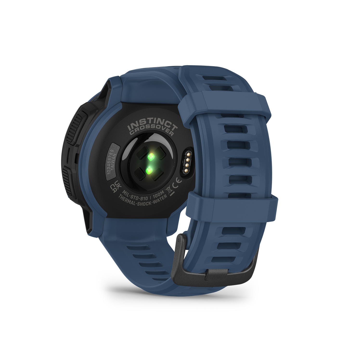 Garmin Instinct Crossover Solar in blue back side with heart rate