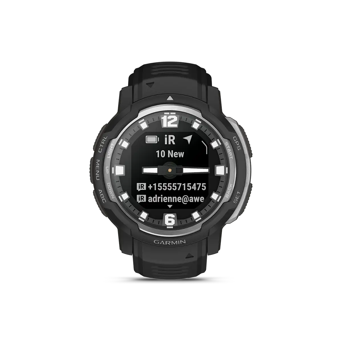 Garmin Instinct Crossover in black text message screen