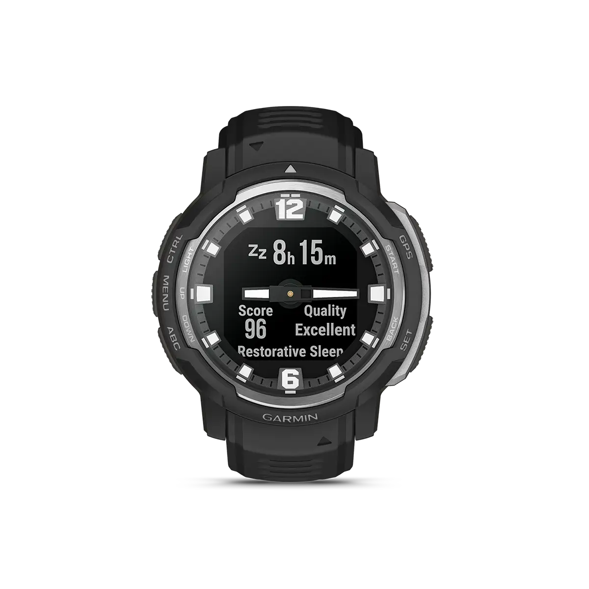 Garmin Instinct Crossover in black with sleep score sceen