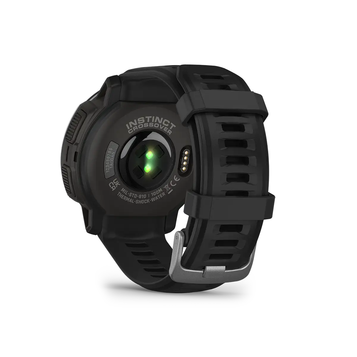 Garmin Instinct Crossover in black back view with heart rate monitor