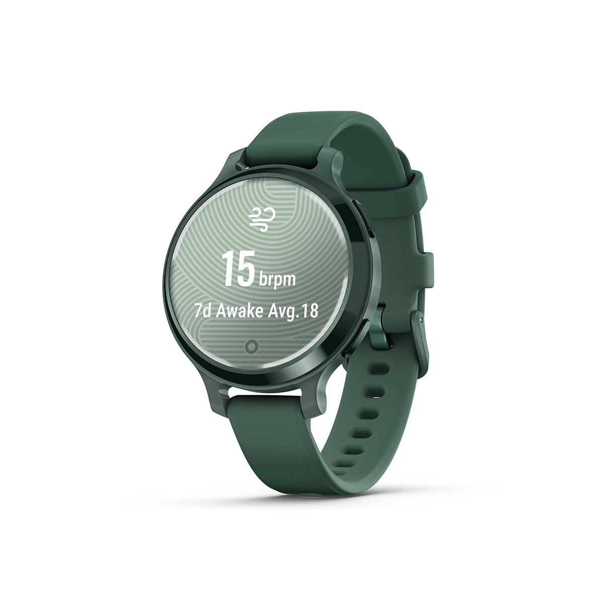Garmin Lily 2 Active in Lunar Gold with Silver with Jasper Green with Jasper Green Silicone Band respiration