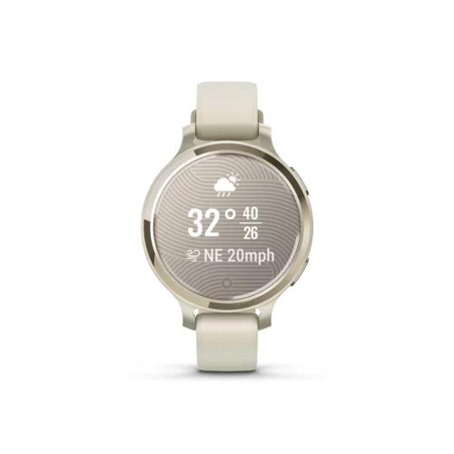 Garmin Lily 2 Active in Lunar Gold with Bone Silicone Band weather