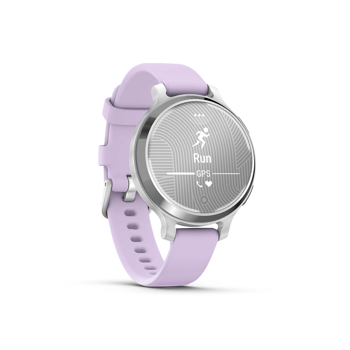 Garmin Lily 2 Active in Lunar Gold with Silver with Purple Jasmine Silicone Band run start page