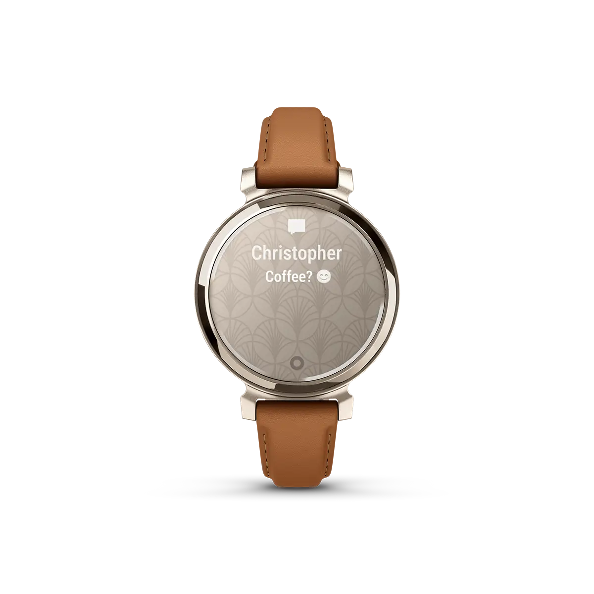 Garmin Lily 2 Classic Cream Gold with Tan Leather Band message screen