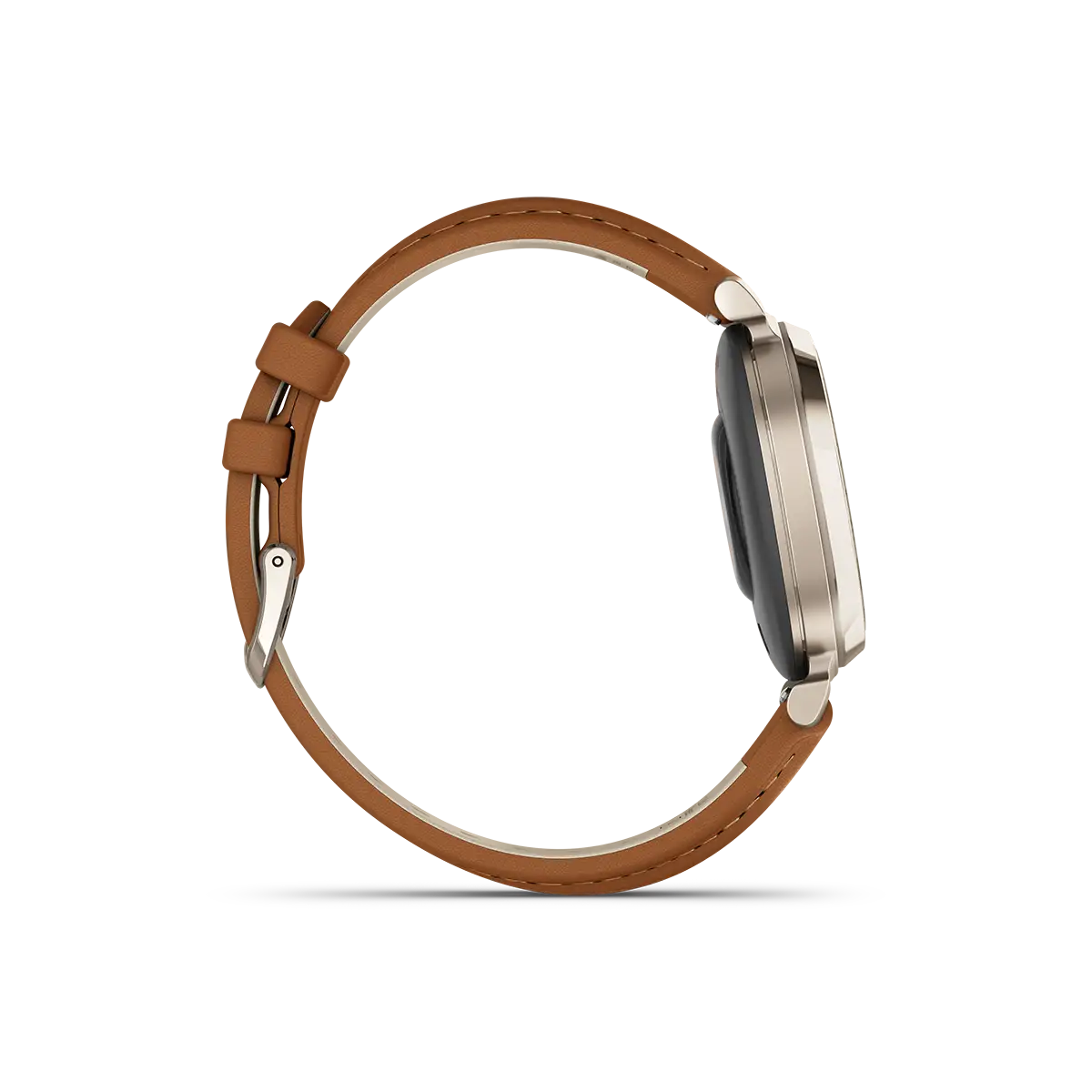 Garmin Lily 2 Classic Cream Gold with Tan Leather Band right side