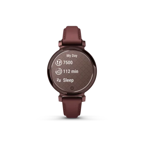 Garmin Lily 2 Classic Dark Bronze with Mulberry Leather Band my day screen