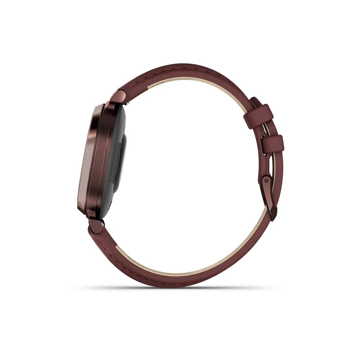 Garmin Lily 2 Classic Dark Bronze with Mulberry Leather Band left side