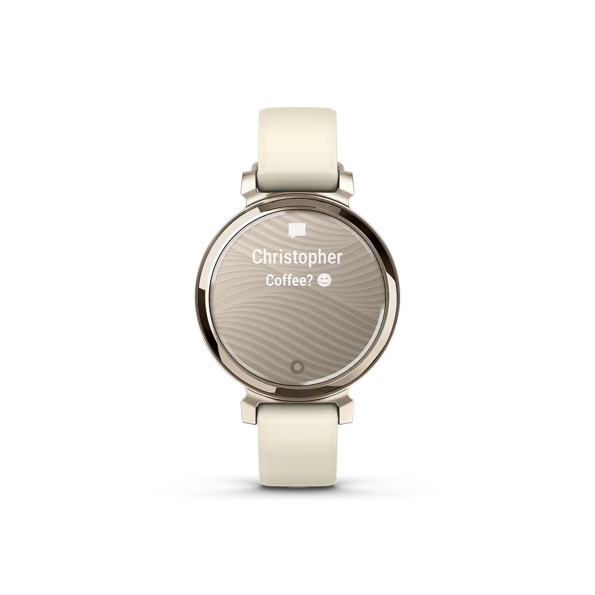 Garmin Lily 2 Cream Gold with Coconut Silicone Band message screen