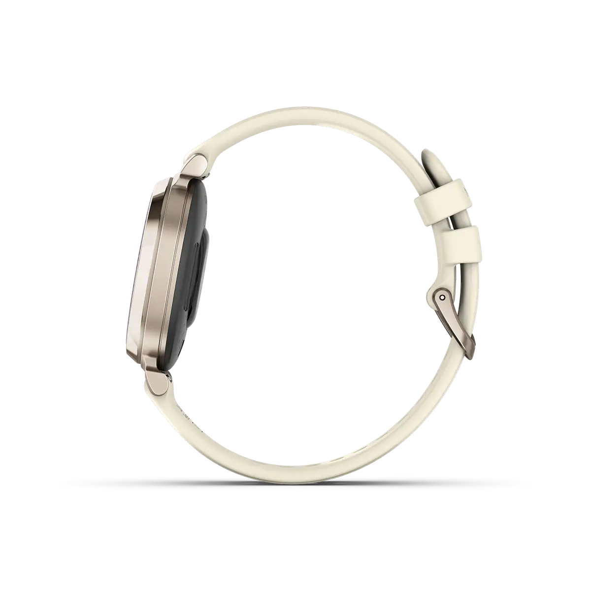 Garmin Lily 2 Cream Gold with Coconut Silicone Band left side