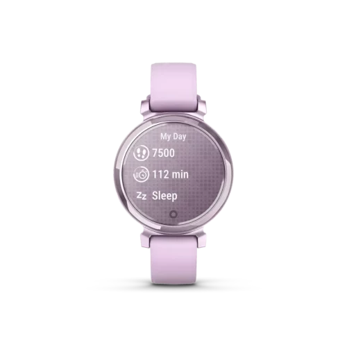 Garmin Lily 2 Metallic Lilac with Lilac Silicone Band my day screen