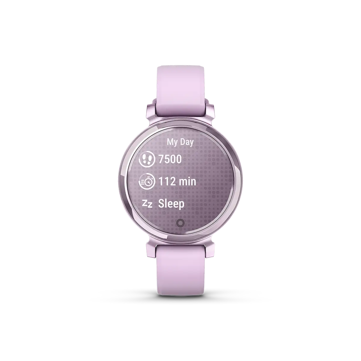 Garmin Lily 2 Metallic Lilac with Lilac Silicone Band my day screen