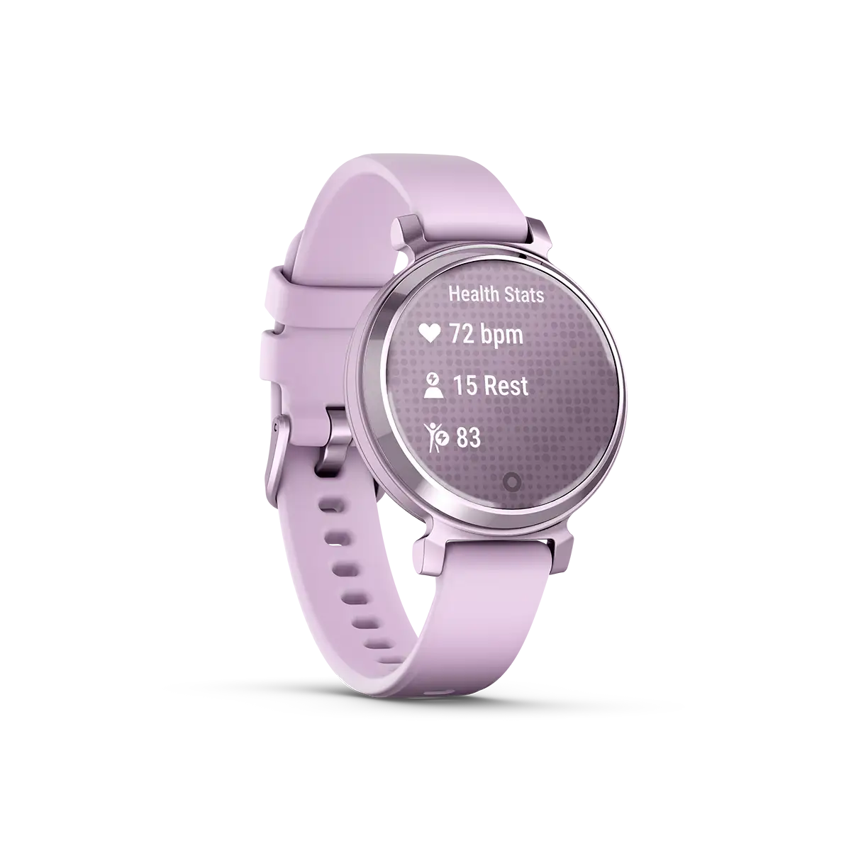 Garmin Lily 2 Metallic Lilac with Lilac Silicone Band stats screen