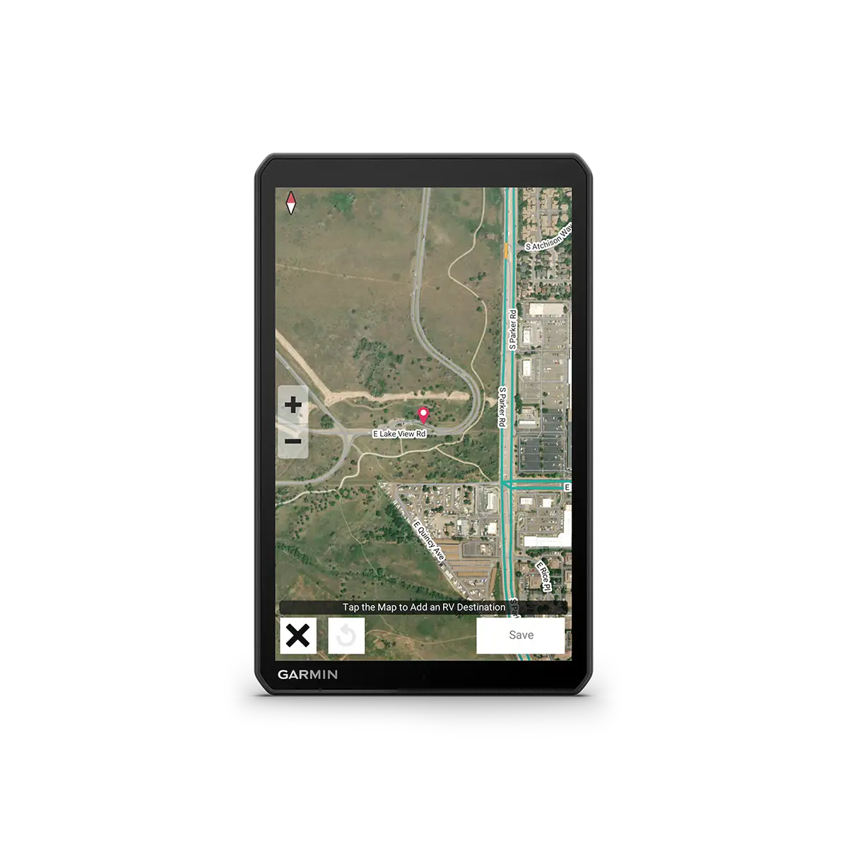 Garmin RV 895 vertical view with satellite imagery