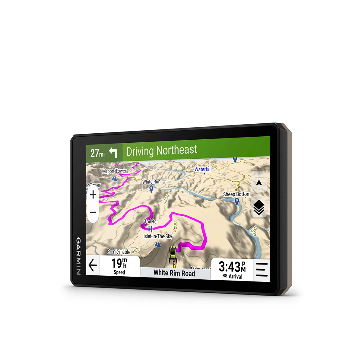 Garmin Tread 2 with active route and topo