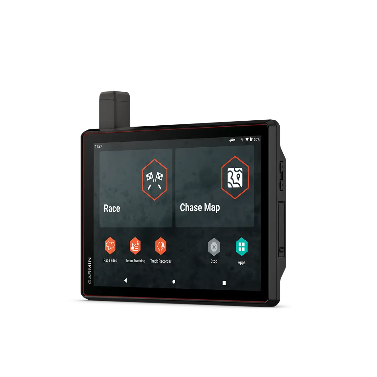 Garmin Tread XL Baja Chase angled left with home page screen
