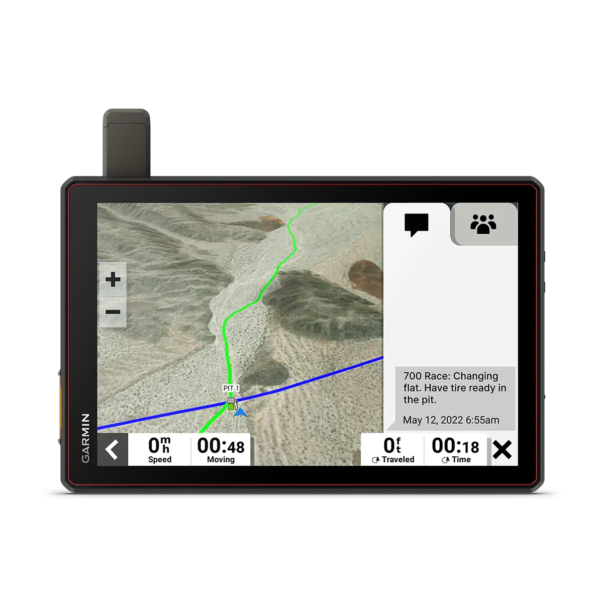 Garmin Tread XL Baja Chase with message and course page