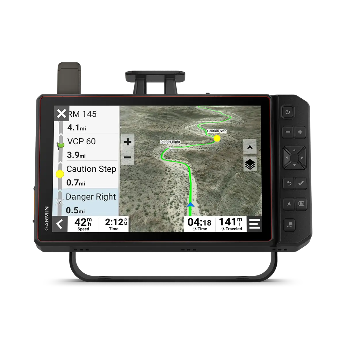 Garmin Tread XL Baja Race with route and upcoming dangers