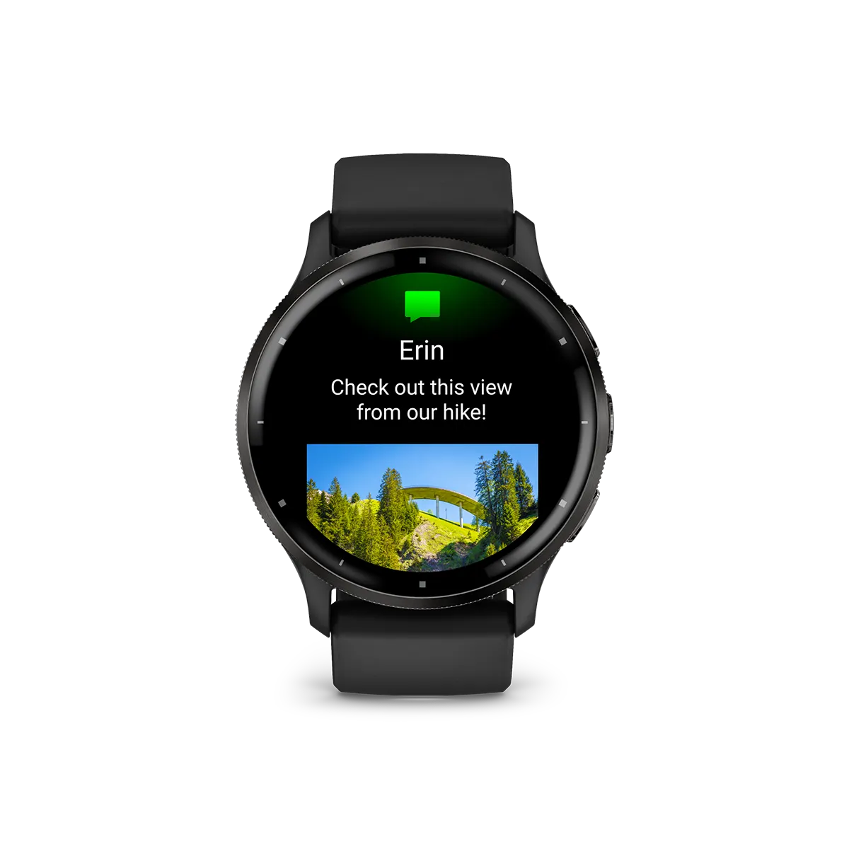 Garmin Venu 3 in black text screen
