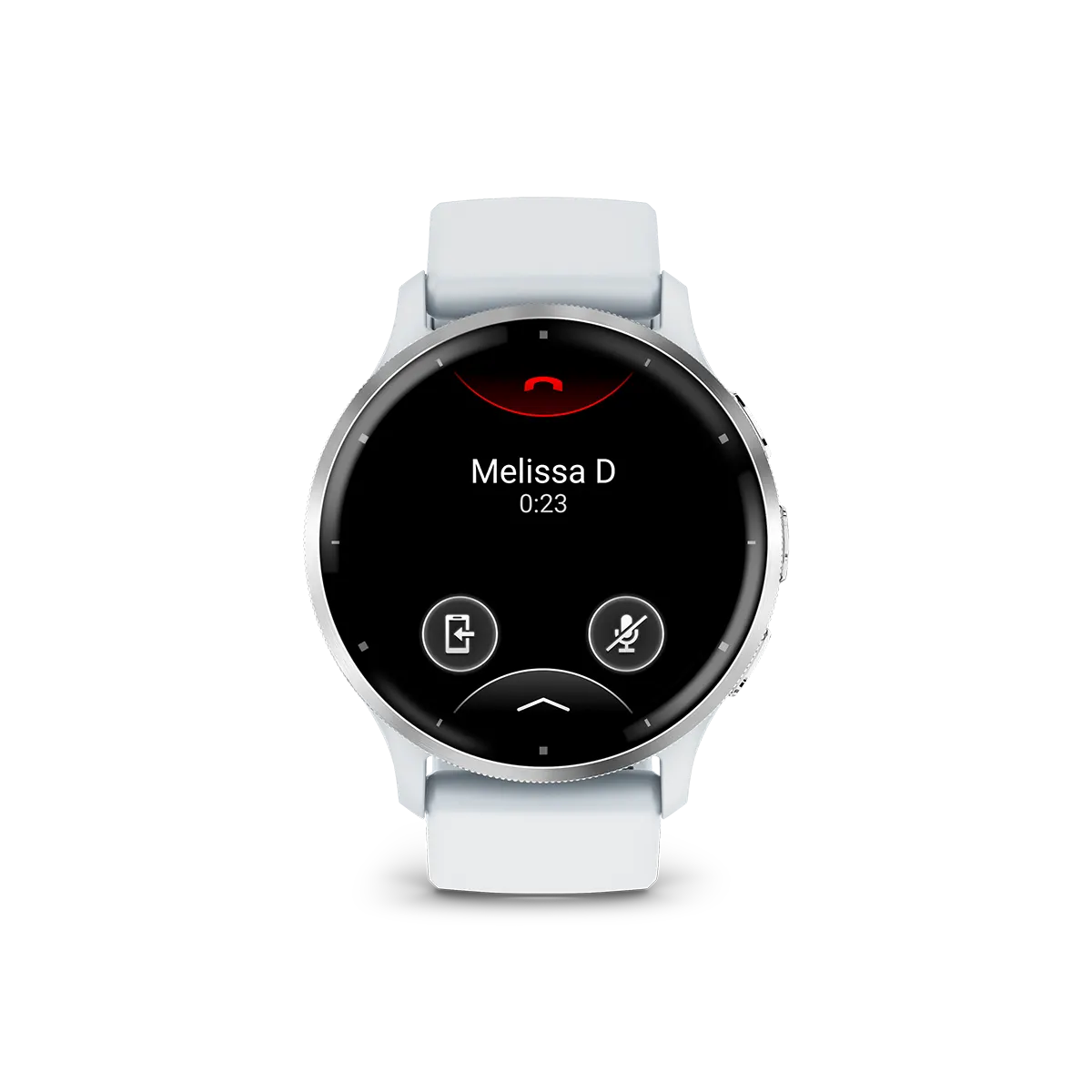 Garmin Venu 3 in white incoming call screen