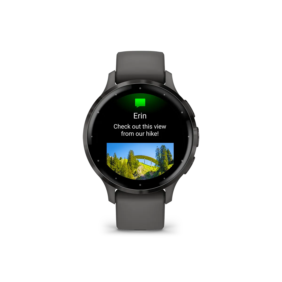 Garmin venu 3s in slate and pebble grey front view