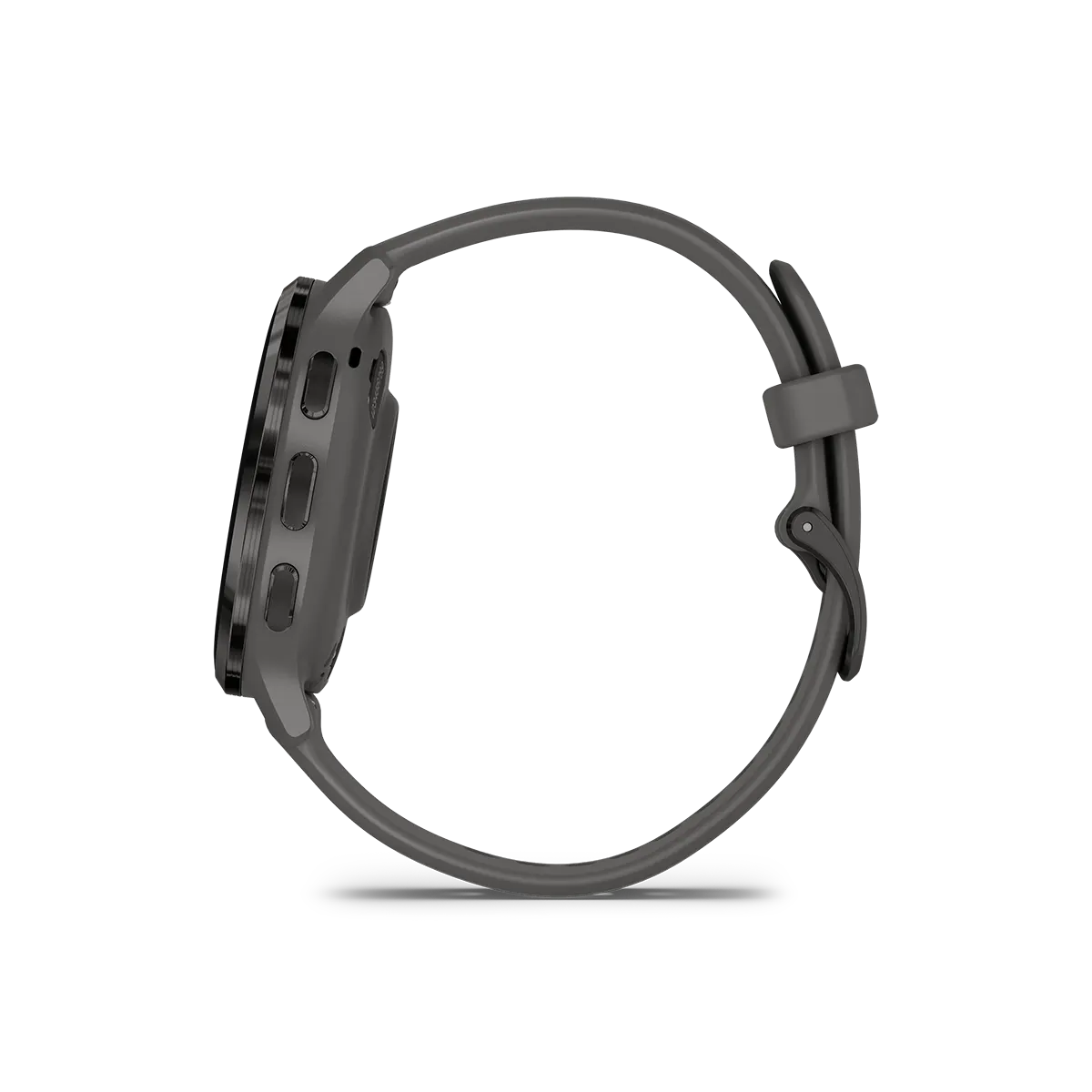 Garmin venu 3s in slate and pebble grey side buttons view