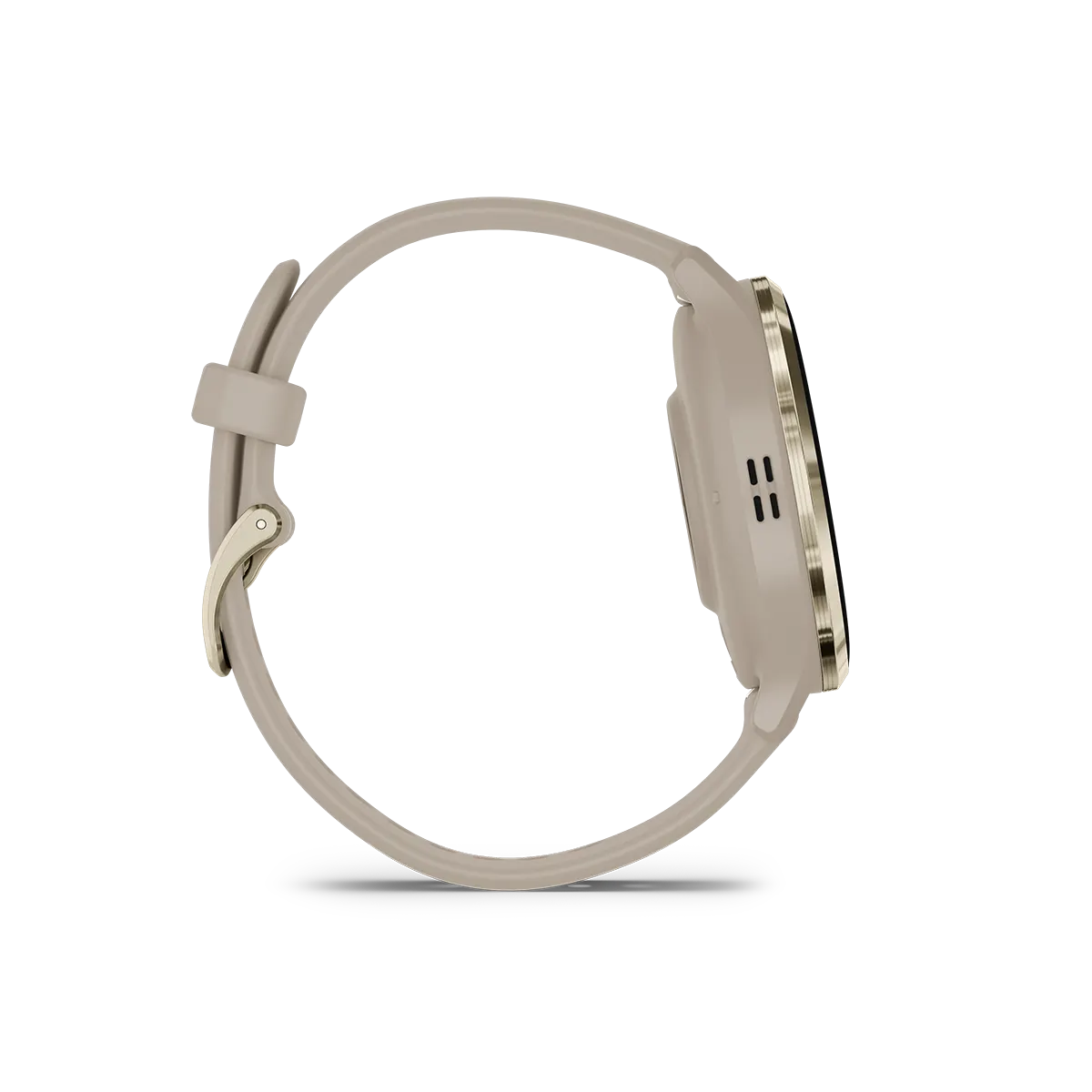 Garmin venu 3s in soft gold and french grey side view