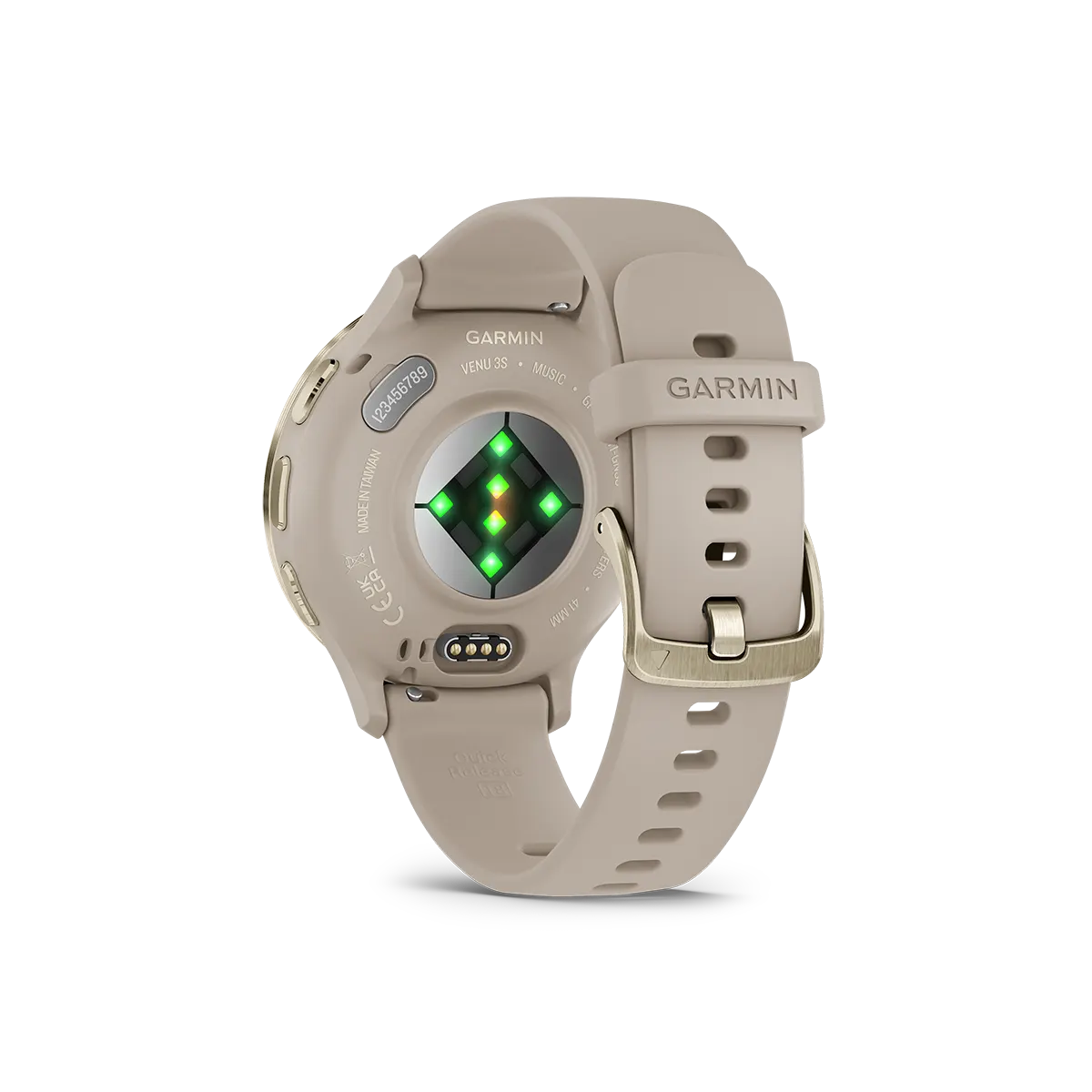 Garmin venu 3s in soft gold and french grey back view