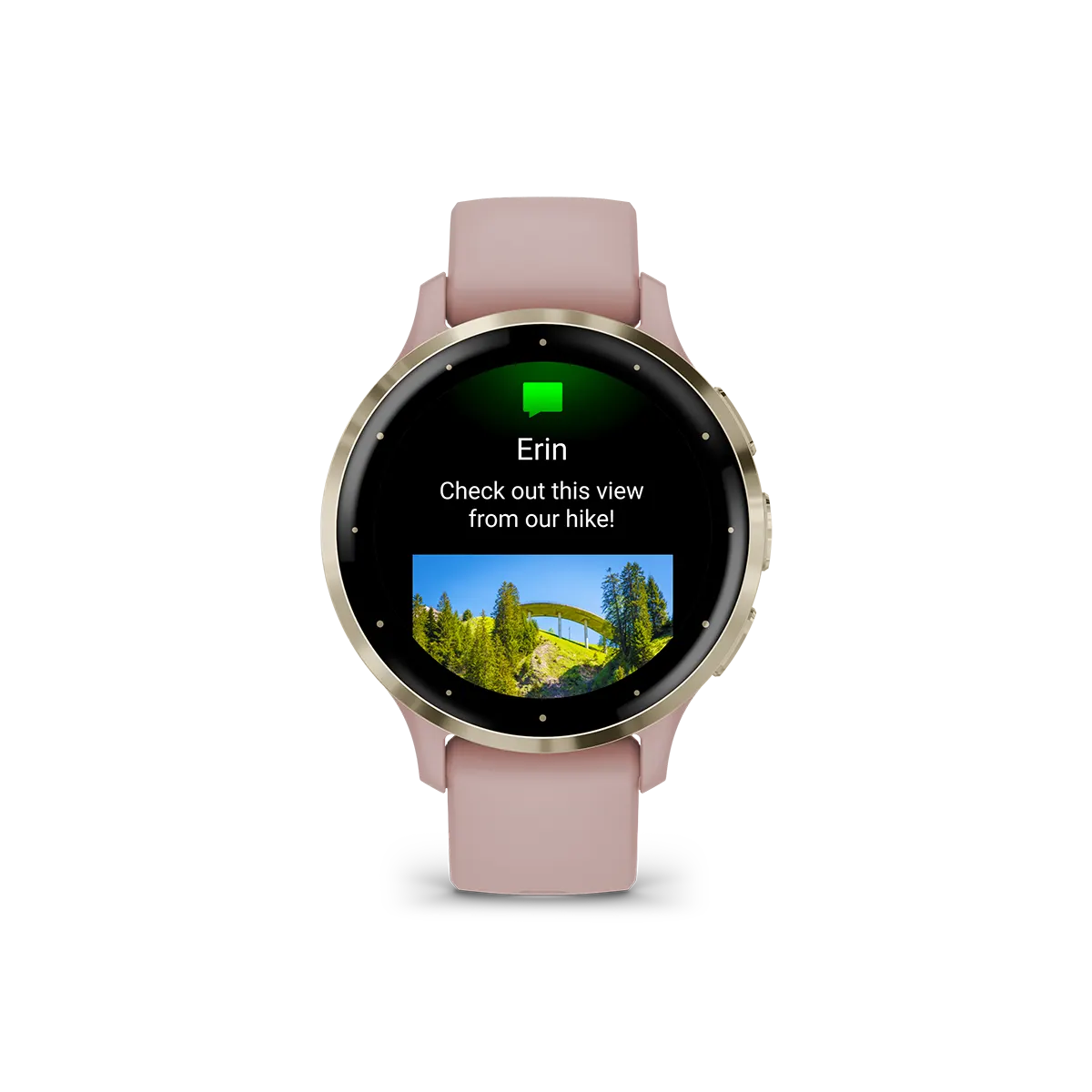 Garmin venu 3s in soft gold and dust rose front view