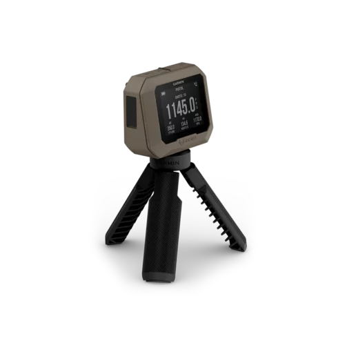 Side view of Garmin Xero C1 Pro chronograph with pistol shot count and data