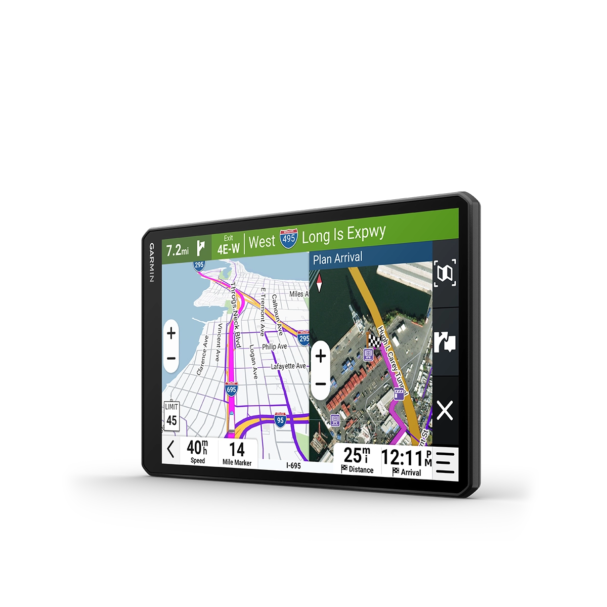 Garmin dezl OTR1020 left angled view