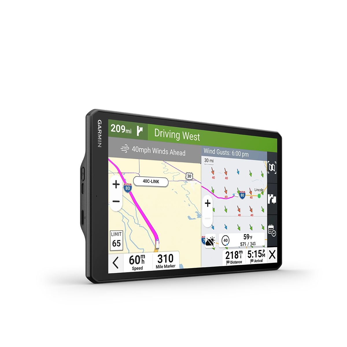 Garmin dezl OTR1020 wind speed map tool