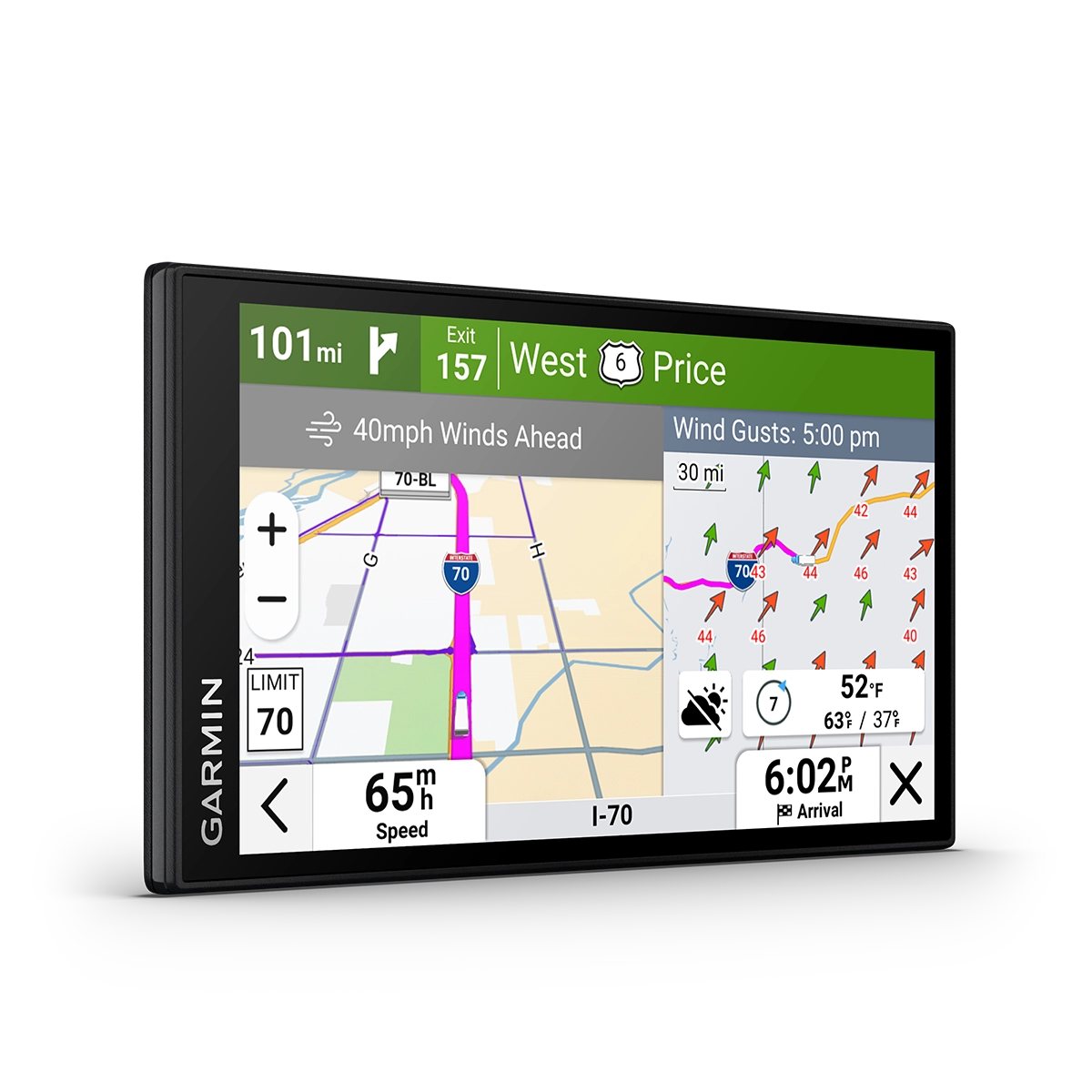 Garmin dezl OTR620 wind speed map tool
