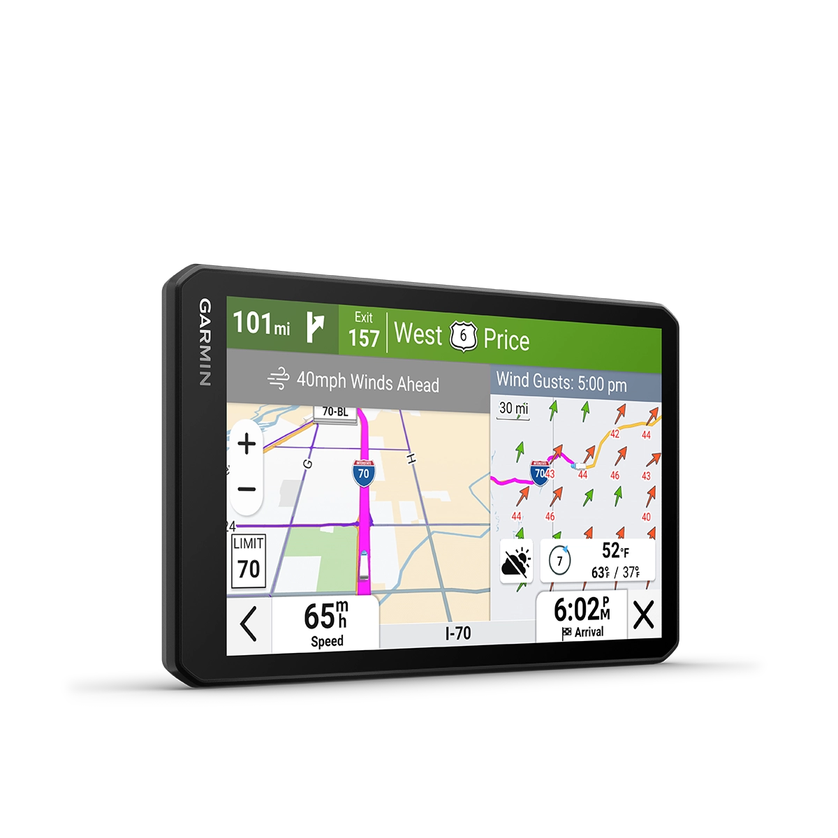 Garmin dezl OTR720 wind speed map tool