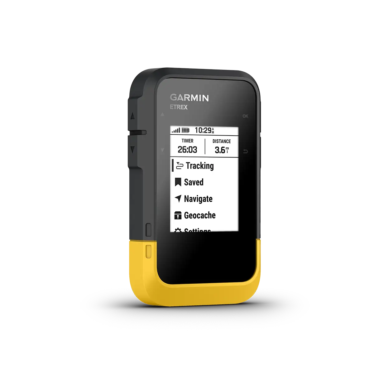 Garmin eTrex SE angled right with menu screen