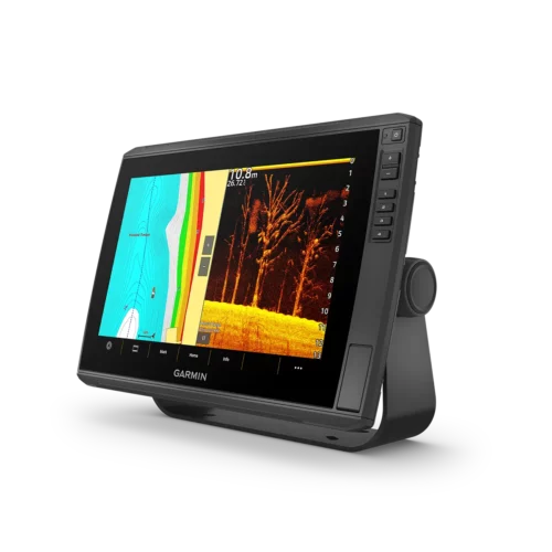 Garmin ECHOMAP Ultra 2 126sv bundle split screen of map and livescope sonar on 12