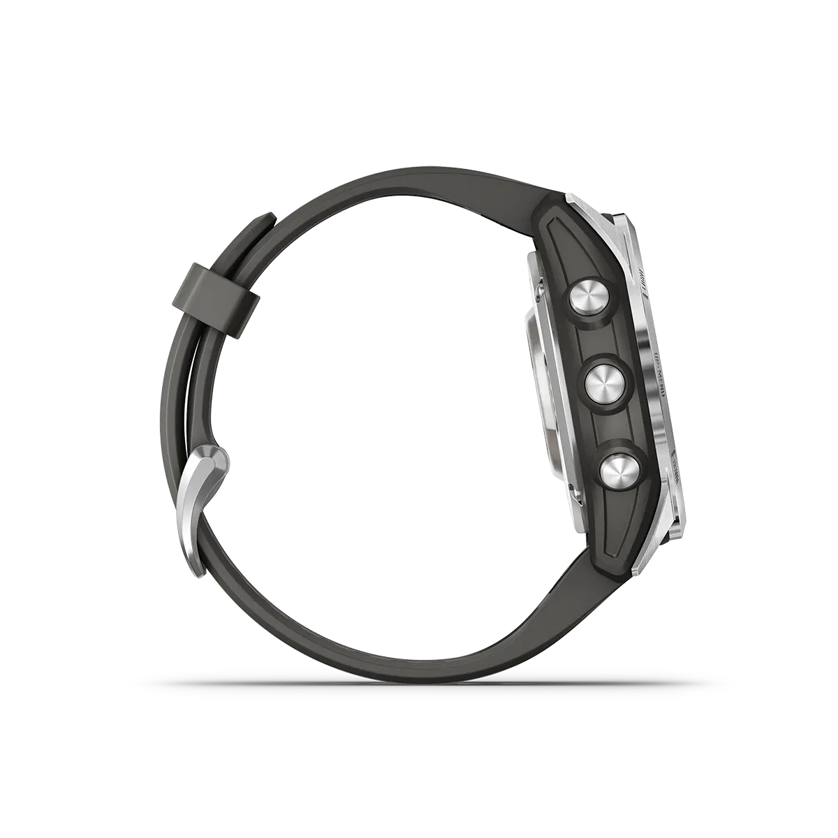 fenix 7S Pro Solar Edition in Silver with Graphite Band right side with buttons