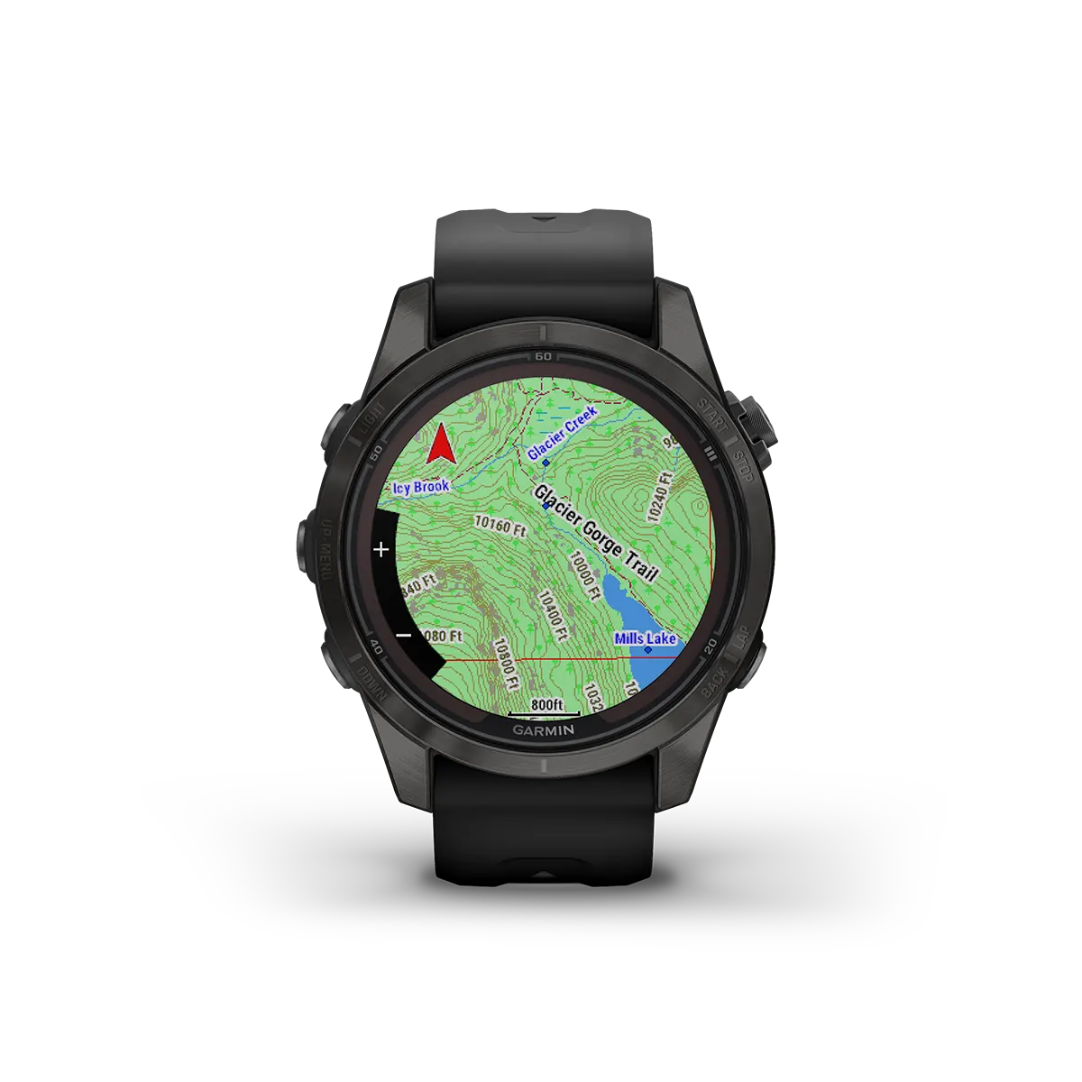 fenix 7S Pro Sapphire Solar Edition in Carbon Gray DLC Titanium with Black Band ski map view
