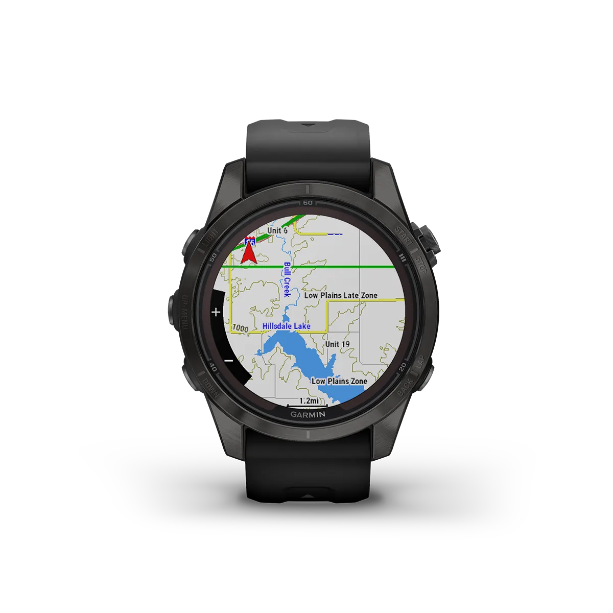 fenix 7S Pro Sapphire Solar Edition in Carbon Gray DLC Titanium with Black Band map view