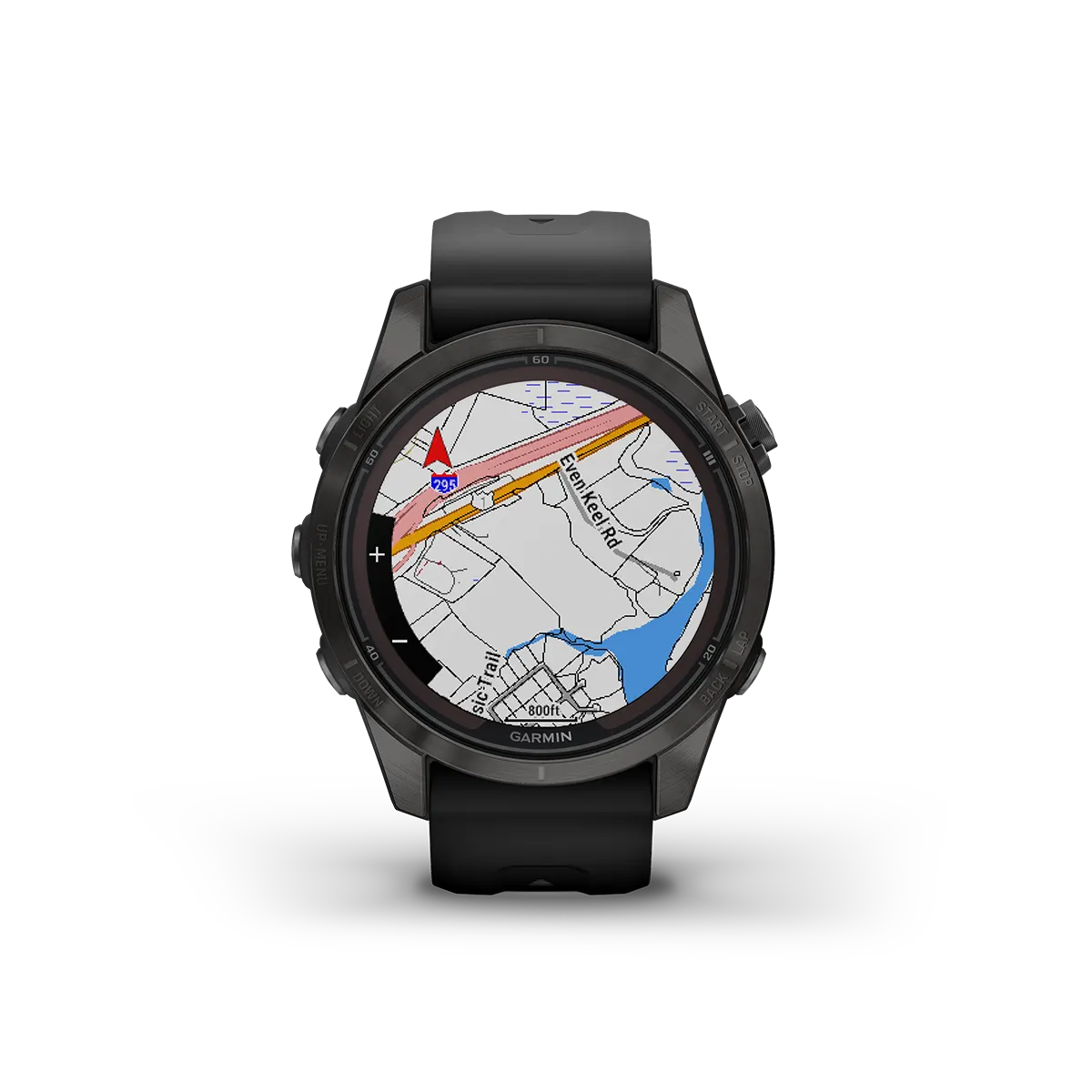 fenix 7S Pro Sapphire Solar Edition in Carbon Gray DLC Titanium with Black Band map view