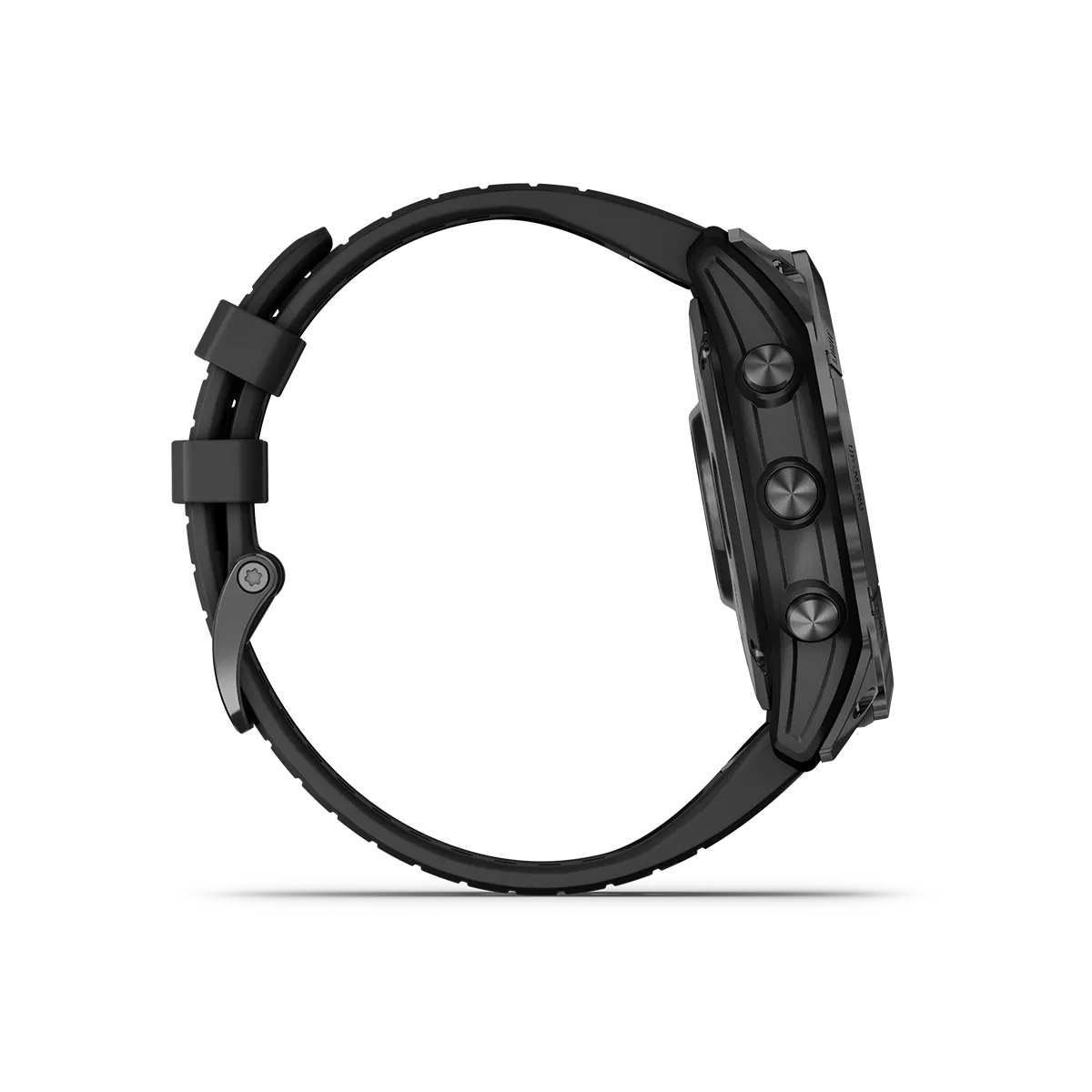 fenix 7X Pro Sapphire Solar in Titanium with Carbon Gray DLC Titanium with Black Band right side with buttons