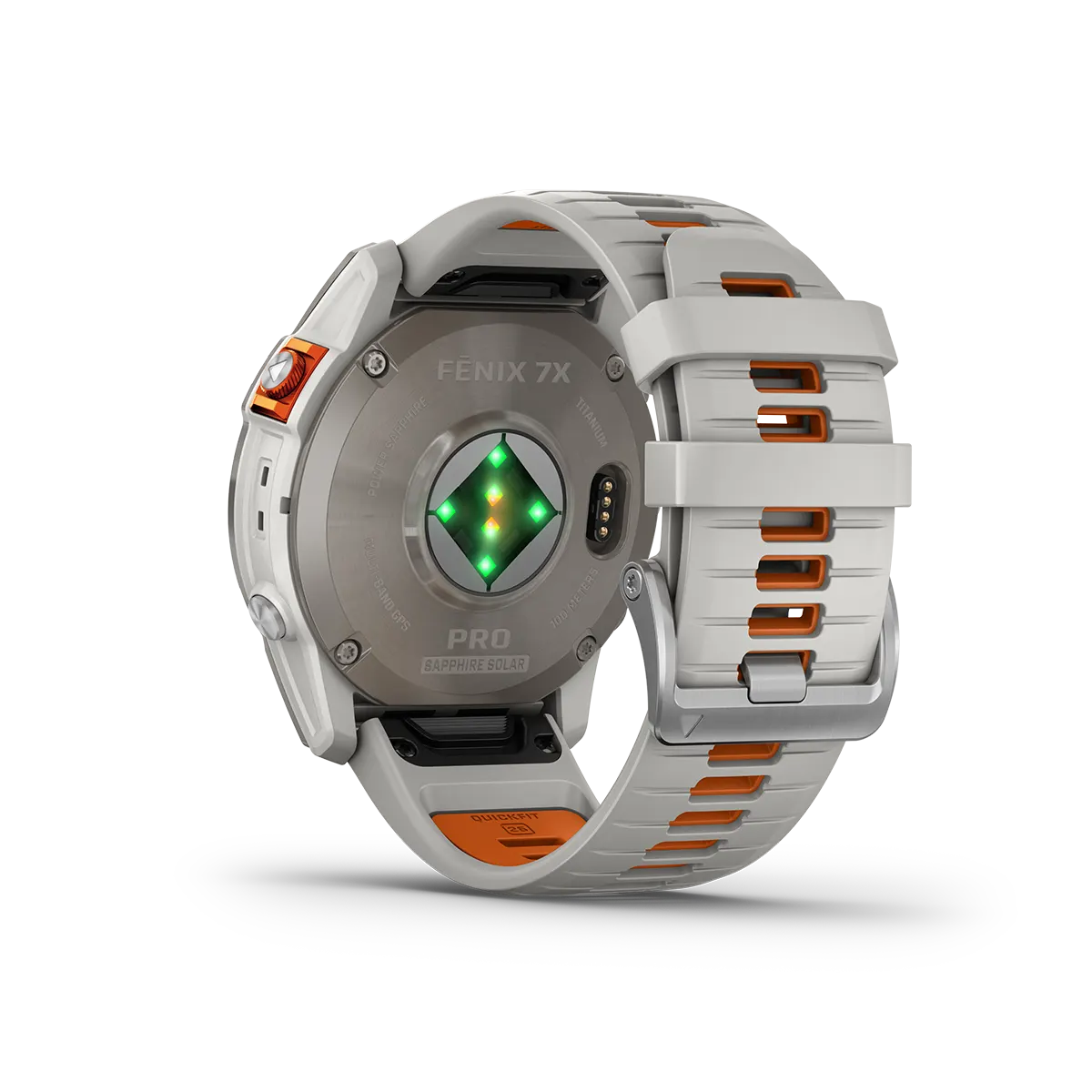 fenix 7X Pro Sapphire Solar in Titanium with Fog Gray/Ember Orange Band heart rate monitor