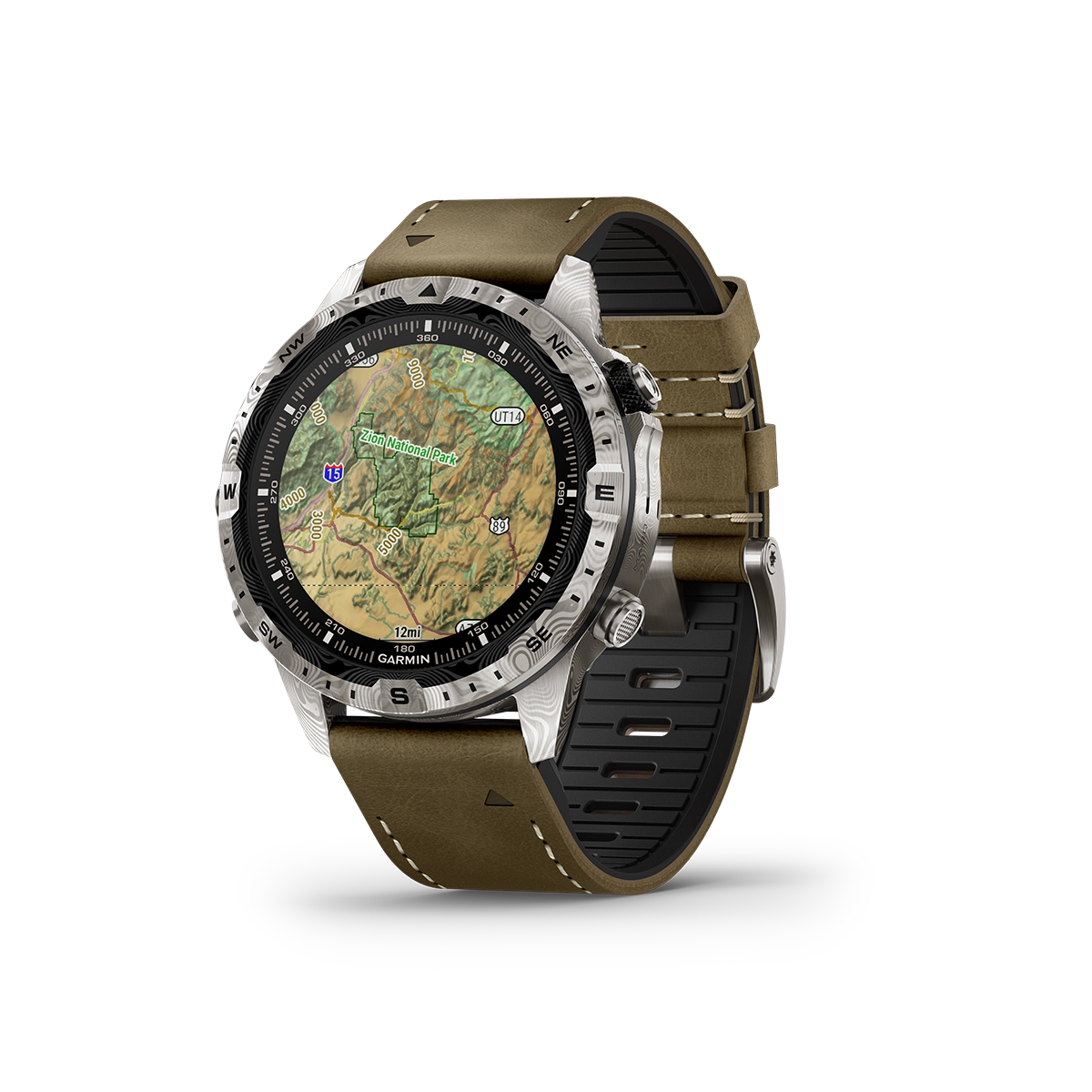 Garmin MARQ Adventurer (Gen 2) - Damascus Steel Edition topo North America with shade on