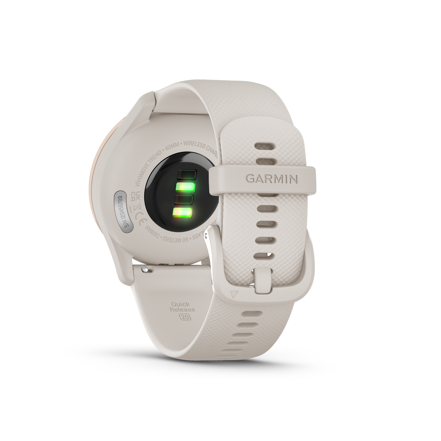 Garmin vivomove Trend in peach back side with heart rate