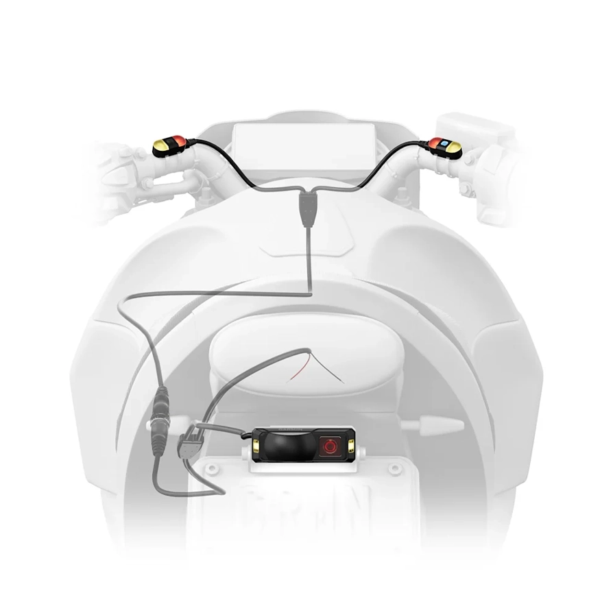 Garmin zumo R1 radar on motorcycle closeup