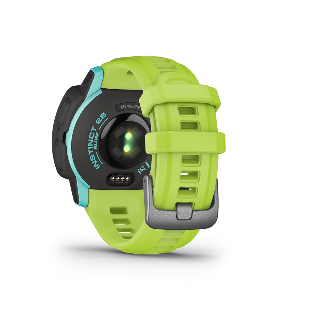 Garmin Instinct 2S Surf green aqua back with heart rate monitor