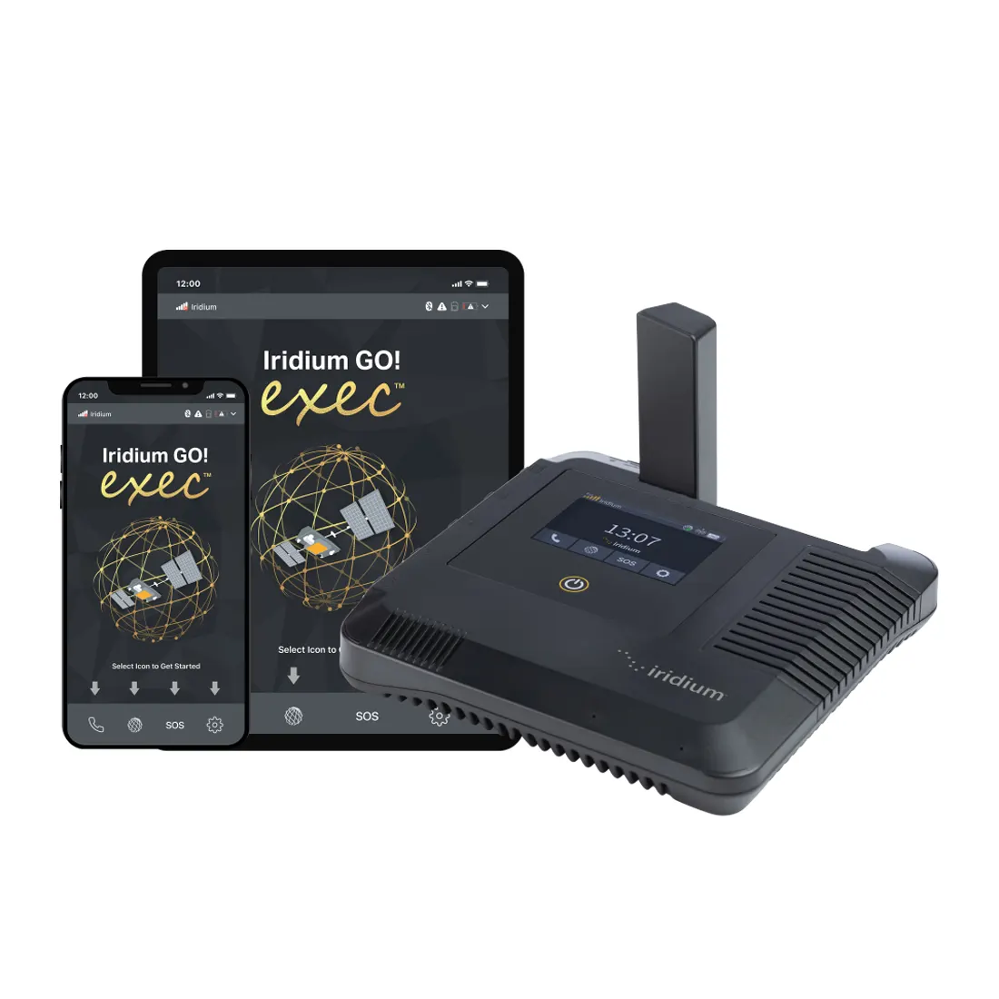 Iridium GO! exec with smartphone and tablet
